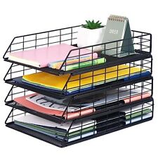 4 Pack Stackable Letter Tray Paper Organizer Metal Desk Organizer Tray For L...
