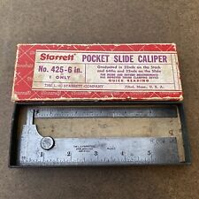 Vintage L. S. Starrett 6 Pocket Slide Caliper No. 425-6 Metal Ruler With Box