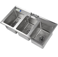 With Faucet 37 Three Compartment Sink 10 X 14 Bowl Stainless Steel Drop In 3