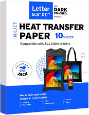 Printers Jack Iron-on Heat Transfer Paper For Dark Fabric 10 Pack 8.5x11.7 For