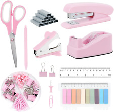 9pcs Pink Office Supplies Set Pink Desk Accessories Stapler And Tape Dispenser