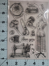 Vintage Sewing Machine Dress Form Clear Stamps Texture Card Clay Fast Free Ship