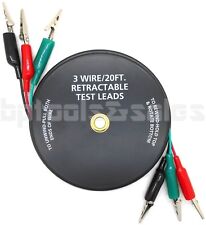 3 Wire20-ft. Retractable Test Leads 18 Gauge Alligator Clips In Reel