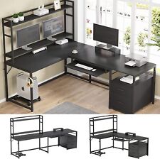 L Shaped Desk 95 Reversible Corner Computer Desk With Shelves Home Office Lot