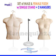 2 Mannequins 1 Stand 2 Hangers- Male Female Flesh Form Displays Shirt Dress