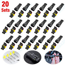 20 Set 2 Pin Way Car Male Female Electrical Wire Connector Plug Kit Waterproof