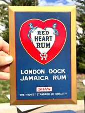 Tin Over Cardboard Red Heart Rum Jamaica Sign Advertising Shank Co Rare