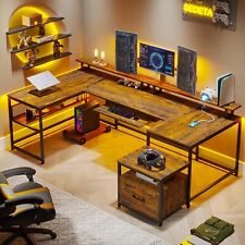 U Shaped Gaming Desk Two People Home Office Desk With File Drawer Computer Desk