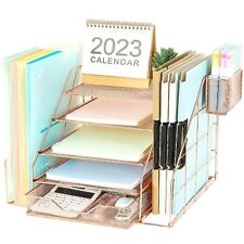 5-tier Paper Letter Tray Organizer With File Holder - Office Desk Accessories...