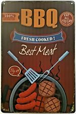 8x12 Tin Sign Bbq Meat Grill Hot Dog Hamburger Steak Snack Bar Food Vintage Br3c