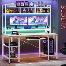 Gaming Desk With Shelf And Hutch Home Office Desk With Bookshelf Cpu Stand White