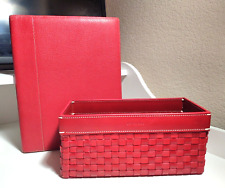 Levenger Woven Red Leather Desk Basket Holder Planner Portfolio Cover