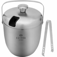 Elitra Home Double Insulated Steel Ice Bucket Wine Chiller With Lid 3l Silver