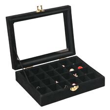 24 Grids Velvet Glass Ring Organizer Ear Studs Jewelry Box Display Case Black