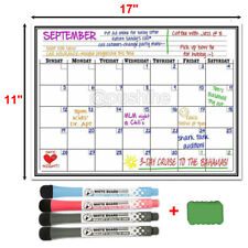 Magnetic Refrigerator Whiteboard Dry Erase Monthly Calendar Eraser Markers 17x11
