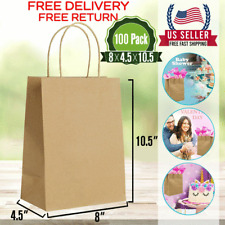 100 Bags Brown Kraft Paper Shopping With Handles.-8x4.5x10.5