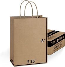 100 Bags 5.25 X 3.25 X 8. Brown Paper Bags With Handles Bulks.
