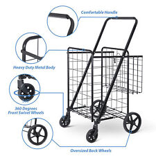 Heavy Duty Folding Shopping Cart Utility Trolley Two Baskets For Grocery Laundry