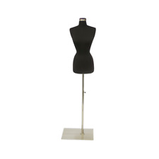 Female Dress Form Pinnable Black Mannequin Torso Size 6-8 With Square Metal Base