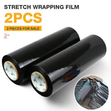 2 Rolls 18x1500ft 100 Gauge Black Pallet Wrap Stretch Films Hand Shrink Wrap
