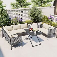 5pcs Patio Sectional Sofa Set Outdoor Woven Rope Furniture Set Wtable Cushions