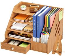 Wooden Desk Organizer With File Holder 4-tier Paper Letter Tray Organizer Wi...