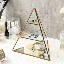 3-tier Glass Pyramid Jewelry Display Case With Vintage Brass Tone Metal Frame