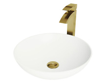 Vigo Vgt1459 Lotus Matte White Matte Stone Vessel Round Bathroom Sink Wfaucet