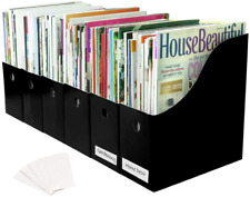 Set Of 6 Magazine File Holders Desk Organizer File Storage With Labels Black