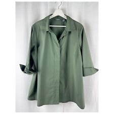 Martha Stewart Womens Collared Button Shirt Size 1x Olive Green 34 Sleeve