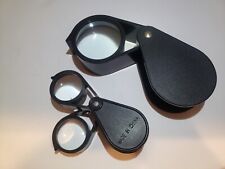 Two Black Fold Out Magnifying Glasses Jewelers Loupe Plastic Case Hand Tool