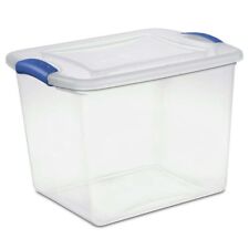Stackable Plastic Tote Box Storage Containers Bin 27 Qt Blue Latches With Clear