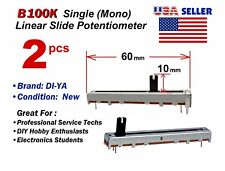 2 Pack B100k 100k Ohm Single Mono Linear Taper Slide Potentiometer- Usa Ship