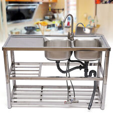 304 Stainless Steel Commercial Kitchen Sink 2-bowls Utility Sink With Drainboard
