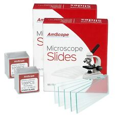 Amscope 144 Pre-cleaned Blank Microscope Slides 200 22x22mm Square Cover Glass