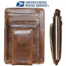 Mens Leather Money Clip Slim Front Pocket Magnetic Id Credit Card Wallet