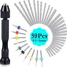 59pcs Precision Pin Vise Mini Micro Hand Twist Drill Bits Set Rotary Tools Kit