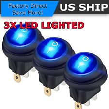 3x Led Lighted Rocker Switches 12v Round Toggle On Off 12 Volt Car Snap In