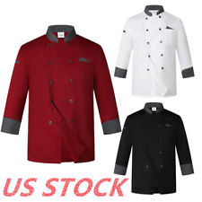 Us Mens Long Sleeve Button Chef Coat Jackets Restaurant Kitchen Cooking Uniform