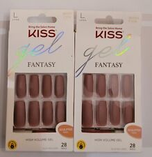 2 Kiss Nails Gel Fantasy Press Glue Manicure Long Length Mauve Color 28 Ct Ea.