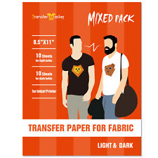 20 Sheets Inkjet Laser Printable Iron-on Dark Light Heat Transfer Paper