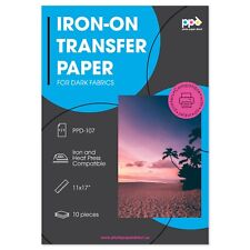 Ppd Inkjet Premium Iron-on Dark T Shirt Transfers Paper 11x17 Pack Of 10 Sheets