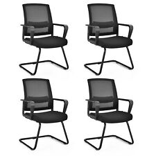 Set Of 4 Conference Chairs Mesh Reception Office Guest Chairs W Lumbar Support