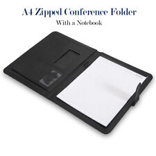A4 Leather Zipped Portfolio Business Conference Folder Organiser With A Notebook