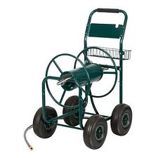 4 Wheels Portable Garden Hose Reel Cart With Storage Basket Water Hose Holder Us