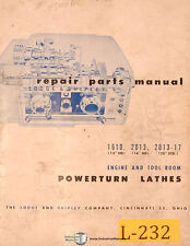 Lodge Shipley 1610 2013 13 16 20 Std. Lathe Repair Parts Manual Year 1958