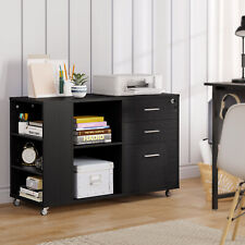 3-drawers Wood File Cabinet Mobile Lateral Filing Cabinet For Home Office Black