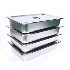 4pc 4 Deep Full Size Stainless Steel Steam Table Pans Lids Hotel Food Silver