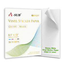A-sub Printable Vinyl Sticker Paper Glossy White Waterproof Sticker Sheets 50pk