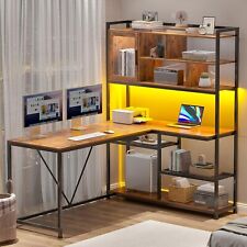 L Shape Computer Desk With Led Light And Bookshelf 58 Office Deskgaming Desk